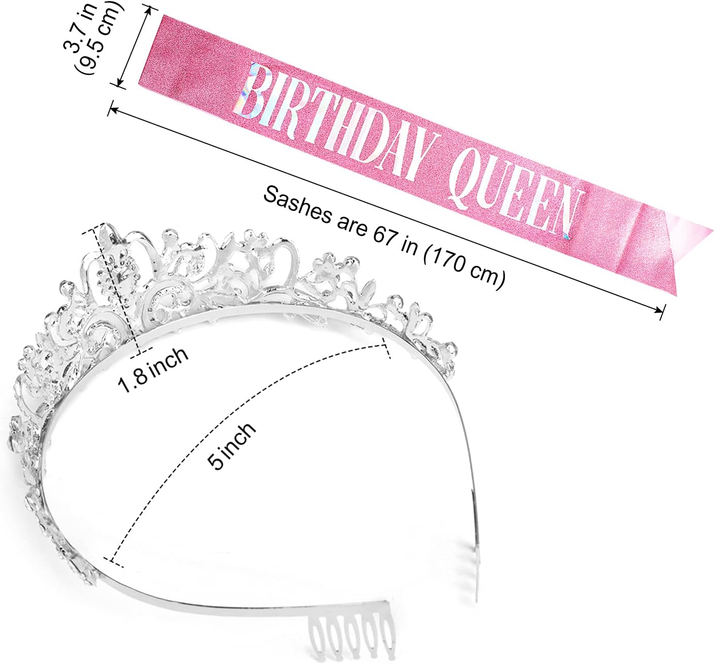 COCIDE Birthday Queen Sash & Rhinestone Tiara Set Gold Happy Birthday Crowns for Women Party Decoration Kit Rhinestone Headband for Women Glitter Crystal Hair Accessories for Cake Topper