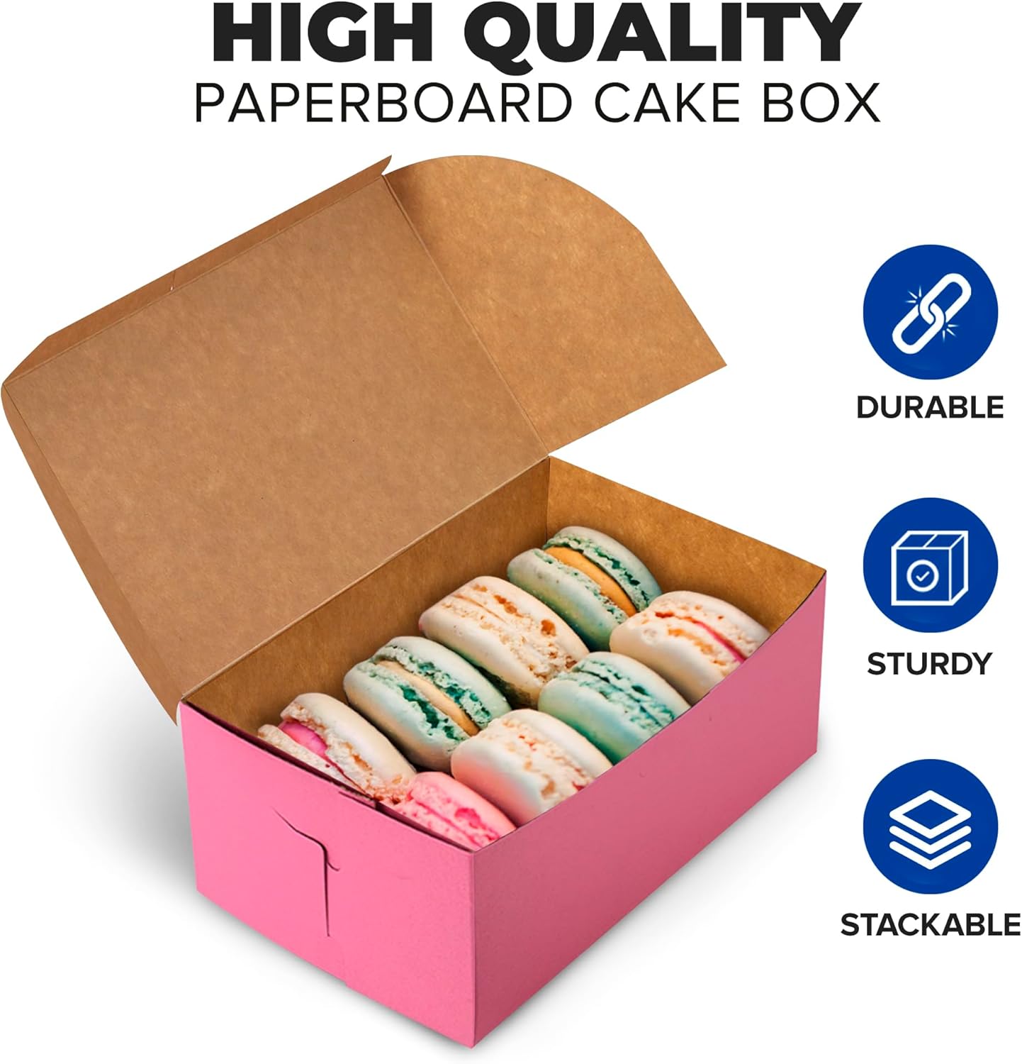 Fit Meal Prep [25 Pack] Pink Bakery Boxes 8x8x4 Pastry Box for Cupcakes, Desserts, Cookies, Candies Ideal Packaging for Bakeries and Home-made Baked Goods, Favors, and Gifts