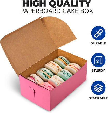 Fit Meal Prep [25 Pack] Pink Bakery Boxes 8x8x4 Pastry Box for Cupcakes, Desserts, Cookies, Candies Ideal Packaging for Bakeries and Home-made Baked Goods, Favors, and Gifts