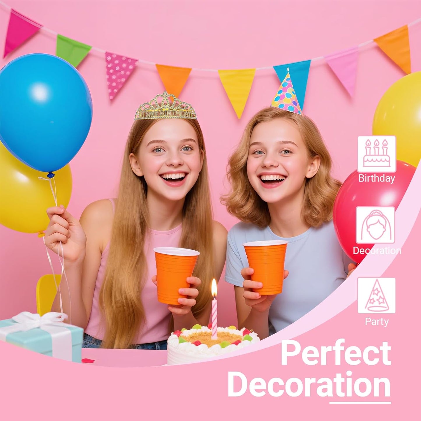 Birthday Tiara and Crown with Sash, Birthday Tiara for Women Party Silver