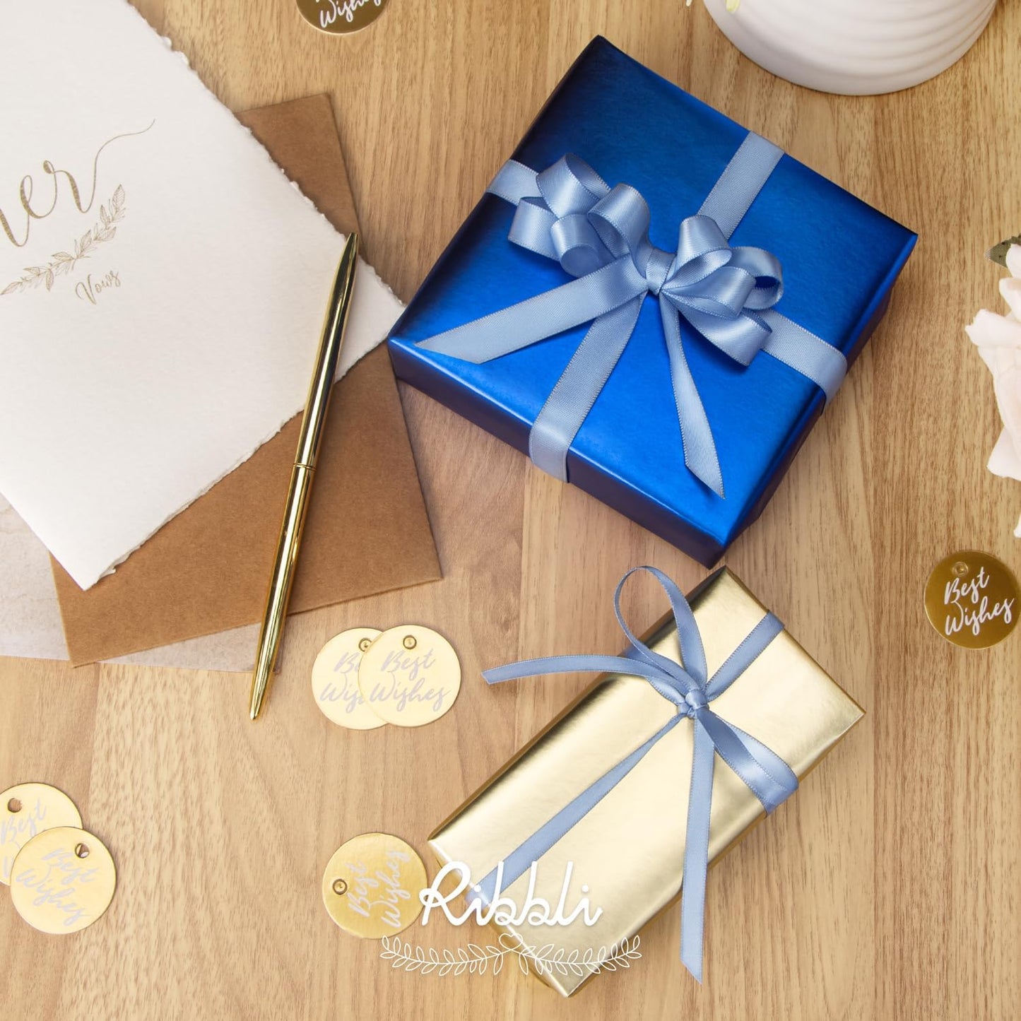 Ribbli Double Faced White Satin Ribbon,3/8” x Continuous 25 Yards,Fabric Ribbon use for Bows Bouquet,Gift Wrapping,Floral Arrangement