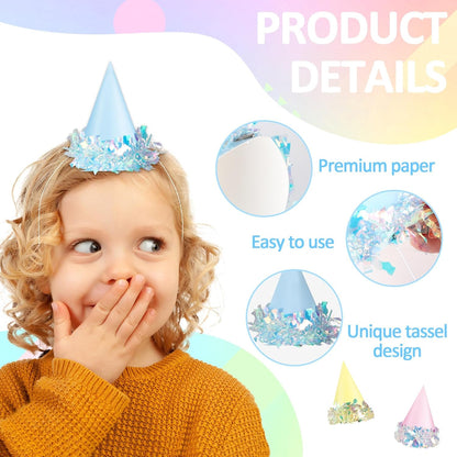 24 Pcs Iridescent Foil Pastel Mini Party Hats for Dog Cat Birthday Party Supplies Pastel Rainbow Small Puppy Birthday Hats Colorful Paper Cone Caps for Dolls Animals Pets Grooming Costume Accessories