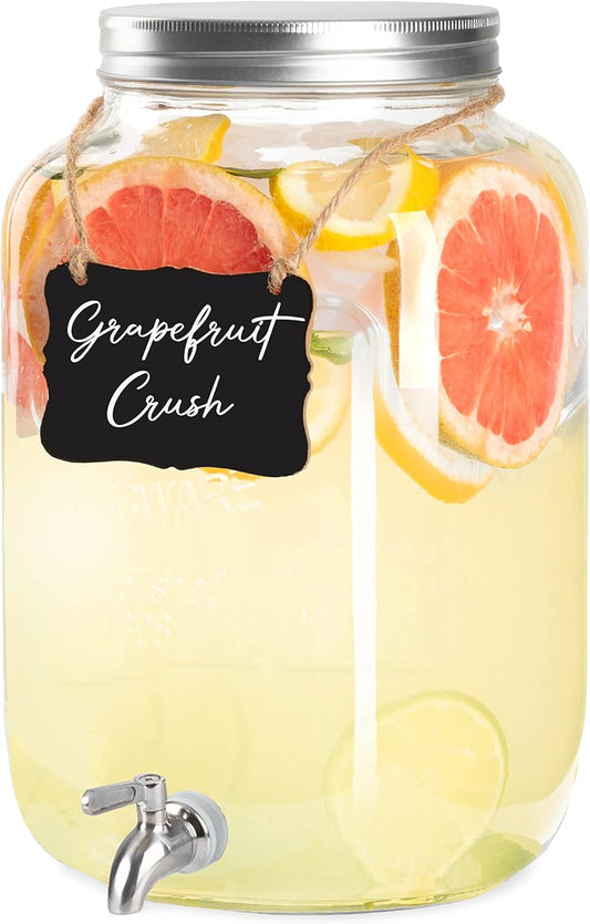 Ilyapa 2 Gallon Drink Dispenser, 2 Pack with Metal Base, Stainless Steel Spigot - Drink Dispensers for Parties, Beverages Such As Lemonade, Tea, Water