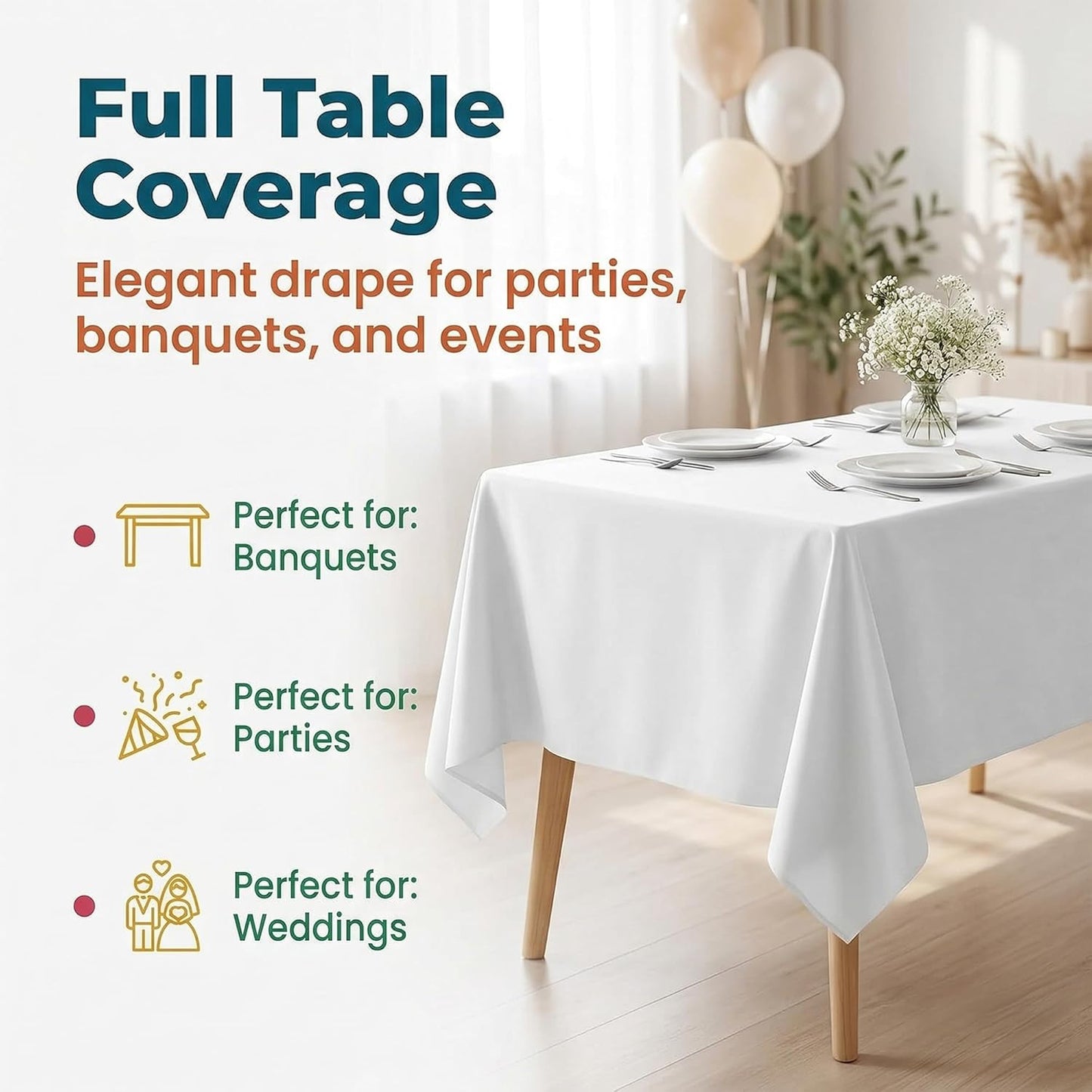 Plastic Table Cloth, 310 Ft X 54 in Disposable Tablecloth White Plastic Tablecloth with Any Cut Sliding Cutters Premium Table Cover Roll for Picnics, Parties, Birthdays, Weddings