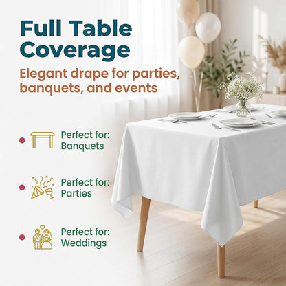 Plastic Table Cloth, 310 Ft X 54 in Disposable Tablecloth White Plastic Tablecloth with Any Cut Sliding Cutters Premium Table Cover Roll for Picnics, Parties, Birthdays, Weddings