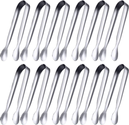 Gejoy 12 Pieces Mini Tongs Stainless Steel Small Sugar Serving Tongs for Charcuterie Board Appetizers Dessert Serving Food Tiny Party Danish Candy(6 Inch,Gold)