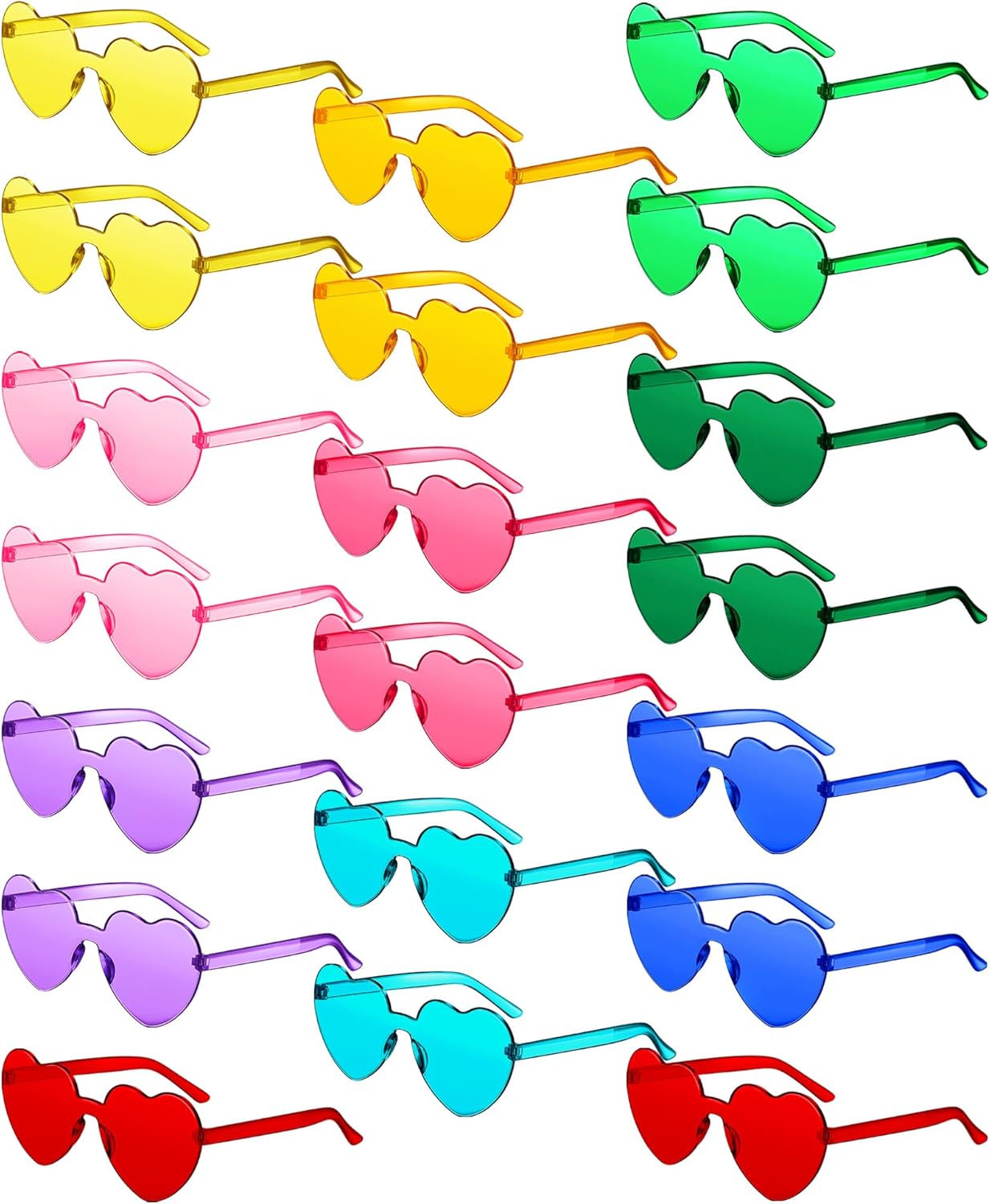Frienda 20 Pairs Heart Shaped Sunglasses Rimless Candy Color Glasses for Women Men Party Favor