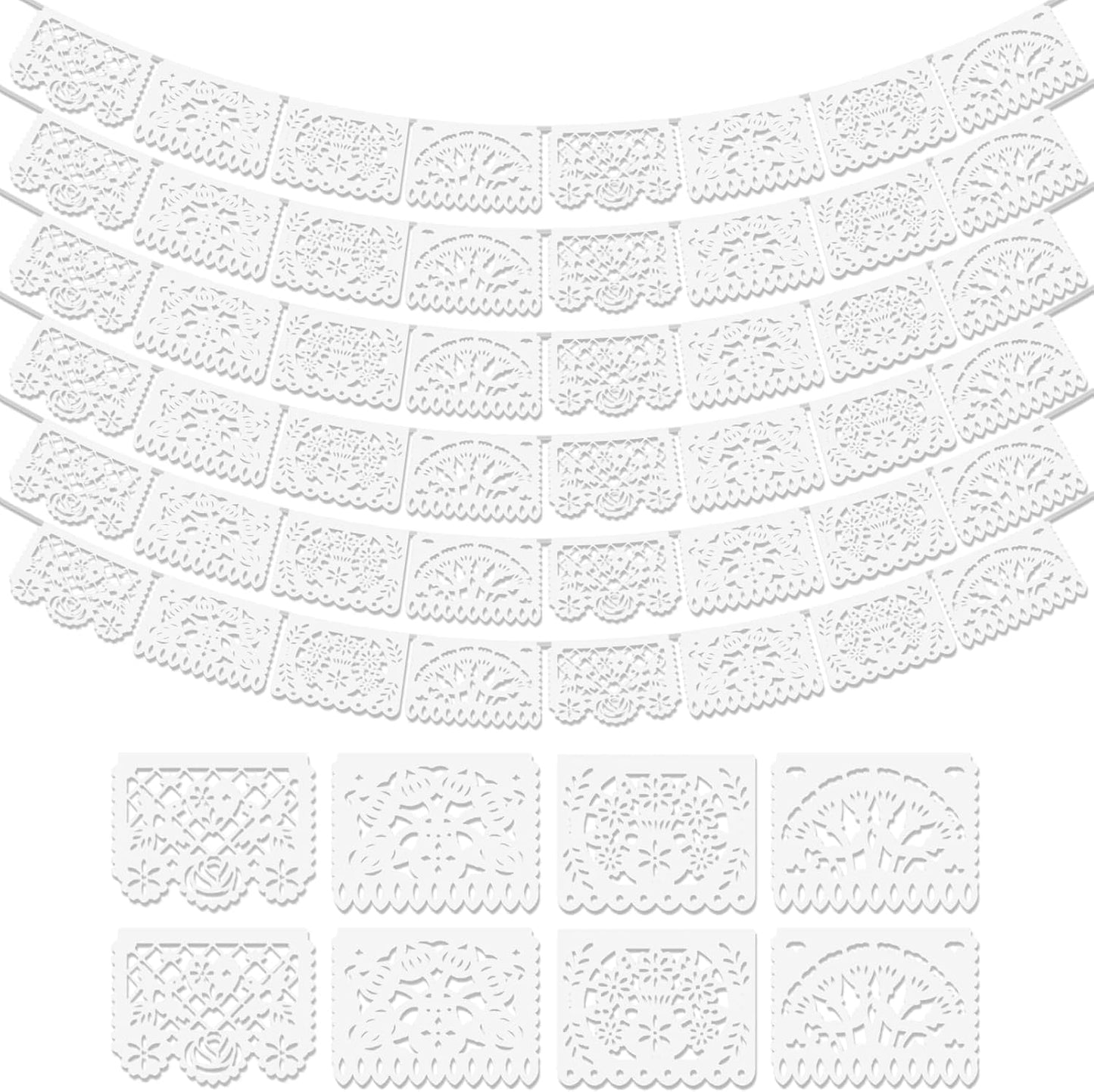 Asoulin 6PCS Mexican Party Banners, Cinco De Mayo Decoration Fiesta Party Decoration, Mexican Themed Party Decor 5 De Mayo Banner Plastic Papel Picado, Mexico Birthday Party Supplies -12 Patterns/90FT