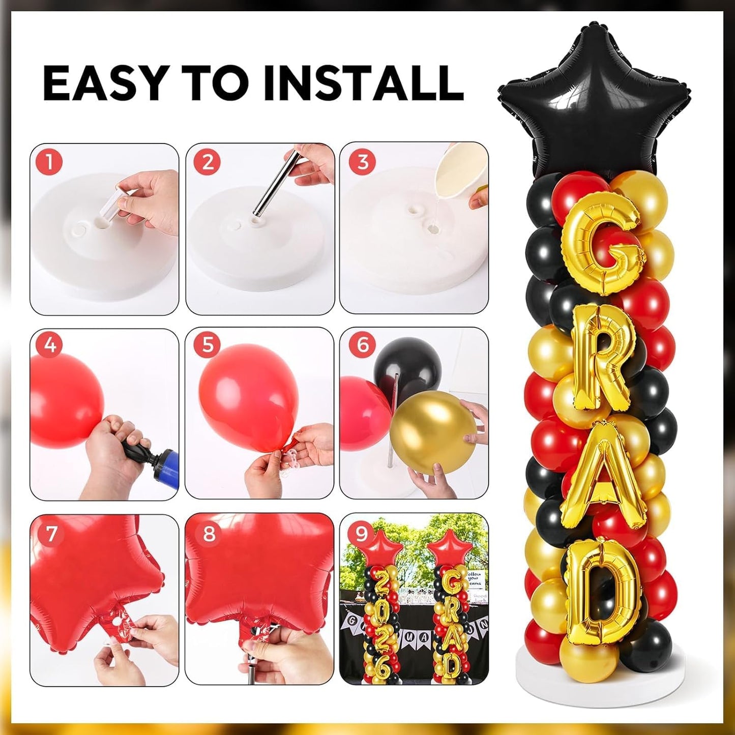 2 Sets Graduation Balloon Column Stand Kits with Balloons 2026 Grad Themed Decoration Navy Blue Balloon Tower Stand Kit for Grad High School & College Celebration Party Decor
