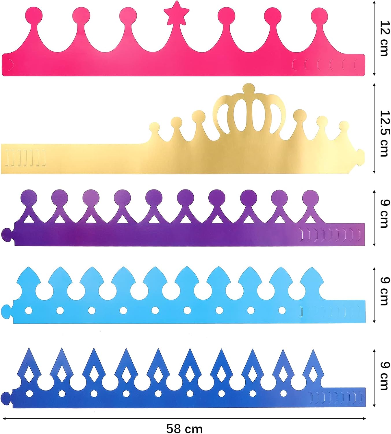 Chinco 38 Pieces Paper Crowns Princess Prince Hats Birthday Party Crowns Craft Jewels Gem Number Letter Sticker for DIY Classroom Decor