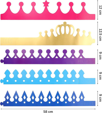 Chinco 38 Pieces Paper Crowns Princess Prince Hats Birthday Party Crowns Craft Jewels Gem Number Letter Sticker for DIY Classroom Decor