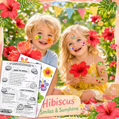 96PCS Tropical Flower Hawaiian Temporary Tattoos Pre-Cut - Hibiscus Plumeria Stickers Beach Summer Hawaiian Birthday Party Decorations, Supplies & Favors - School Gifts Rewards Prizes for Girls Women