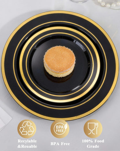 Goodluck 200PCS Gold Plastic Plates, Heavy Duty Disposable Gold Plates with 100 10.25 inch Dinner Plates and 100 7.5 inch Dessert Plates for Party, Holiday, Wedding, Thanksgiving