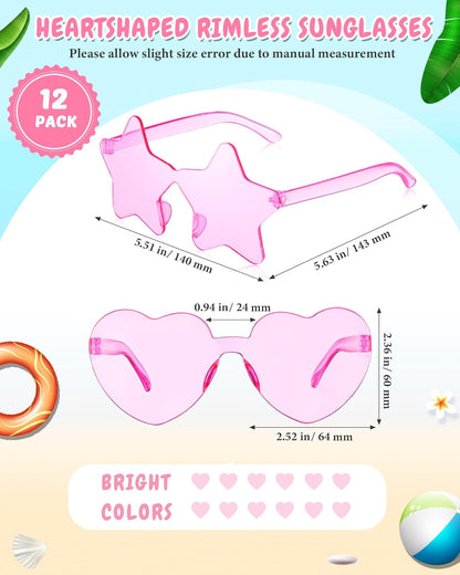 Kanayu 12 Pcs Mixed Style Rimless Sunglasses Retro Party Favors Eyewear for Bachelor Party Photoshoot Costume Accessories