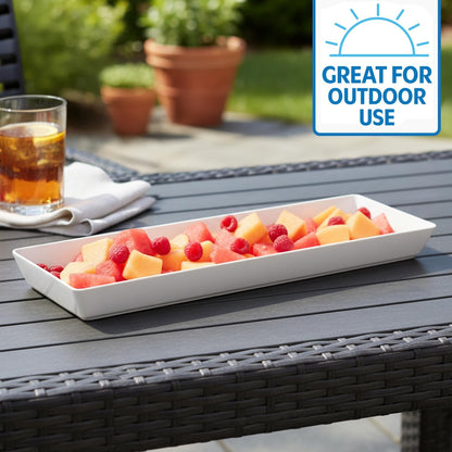 US Acrylic White Plastic Serving Trays (Set of 4) 15” x 10” | Large Unbreakable Reusable Rectangular Party Platters | Serve Appetizers, Fruit, Veggies, & Desserts | BPA-Free & Made in USA