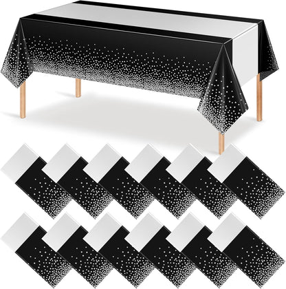 MASHAN 3Pcs Black and Red Tablecloth Party Decorations,Plastic Black Table Cloth Printed Red Table Runner Disposable Rectangle Cover for Birthday Weeding Anniversary Graduation Party,54 x108 Inch