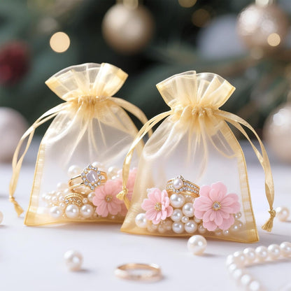joycraft 50Pcs Organza Bags, 2x3 inch Gift Favor Bags, White Wedding Favor Bags, Jewelry Pouches with Drawstring, Mesh Bags Drawstring for Jewelry, Festival, Makeup, Candy, Desserts