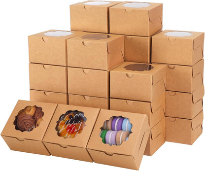 TOMNK 150pcs White Small Cookie Boxes with Window,4x4x2.5 Inch Small Bakery Boxes, 3 Style, Cookie Boxes Bulk for Dessert, Chocolate Strawberries Donuts and Party Favor