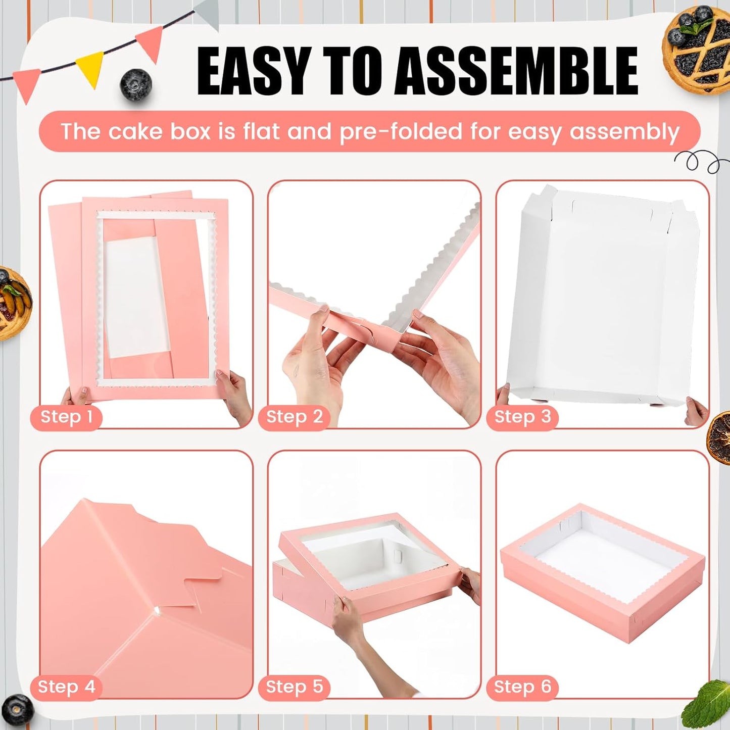 Sinload 10 Pcs 14x10x4 Inch 1/4 Sheet Cake Boxes 5pcs Large Rectangle Bakery Boxes with 5pcs Cake Boards for Pastry Baking, Cupcakes, Donuts, Cookies, Pie Treat Packaging