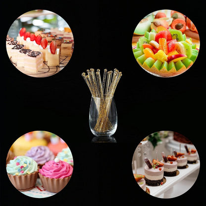 ALINK 50 Counts Gold Glitter Plastic Swizzle Sticks, Crystal Cake Pops, Cocktail Coffee Drink Stirrers, 7.24 Inch