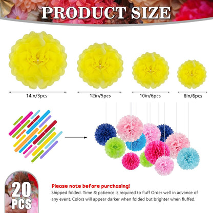 Tissue Paper Pom Poms, Pink Tissue Paper Flowers, Hanging Flower Balls for Weddings Fiesta Parties Birthday Baby Showers Classroom Bridal Shower Decoration (18Piece Set-6/10/12/14Inch)