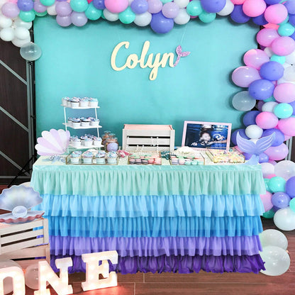 Pastel Rainbow Table Skirt Ruffle Party Tablecloth for Rectangle Table 6ft Birthday Party Baby Shower