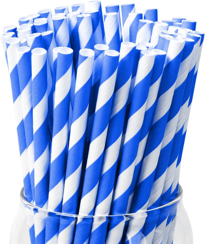 PakTalk 100 Pack Red Straws, Disposable Red and White Biodegradable Paper Striped Straws for Cocktail, Milkshake, Coffee, Lemonade (0.24" x 7.75")