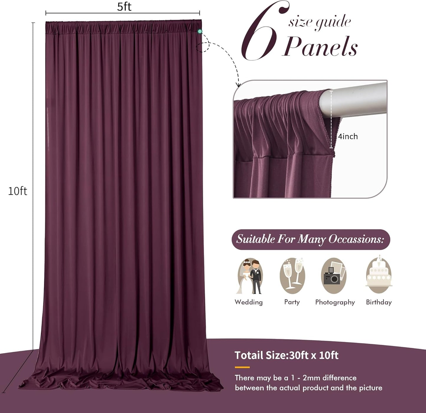 10 ft x 10 ft Wrinkle Free White Backdrop Curtains for Wedding Parties, Polyester Photography Backdrop Drapes for Birthday Parties Stage Backdrop Stand, 2 Panels 5x10FT Background Curtains
