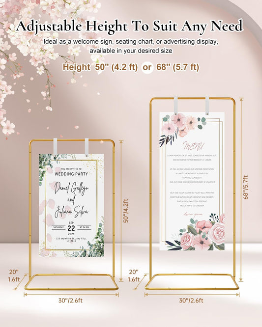 Wedding Sign Holder, 68”x31”x 20” Welcome To Our Wedding Sign Display Stand with 39 Premium Templates&Leather Straps, Heavy Duty Easel Stand Sturdy Display for Wedding, Birthday, Anniversary