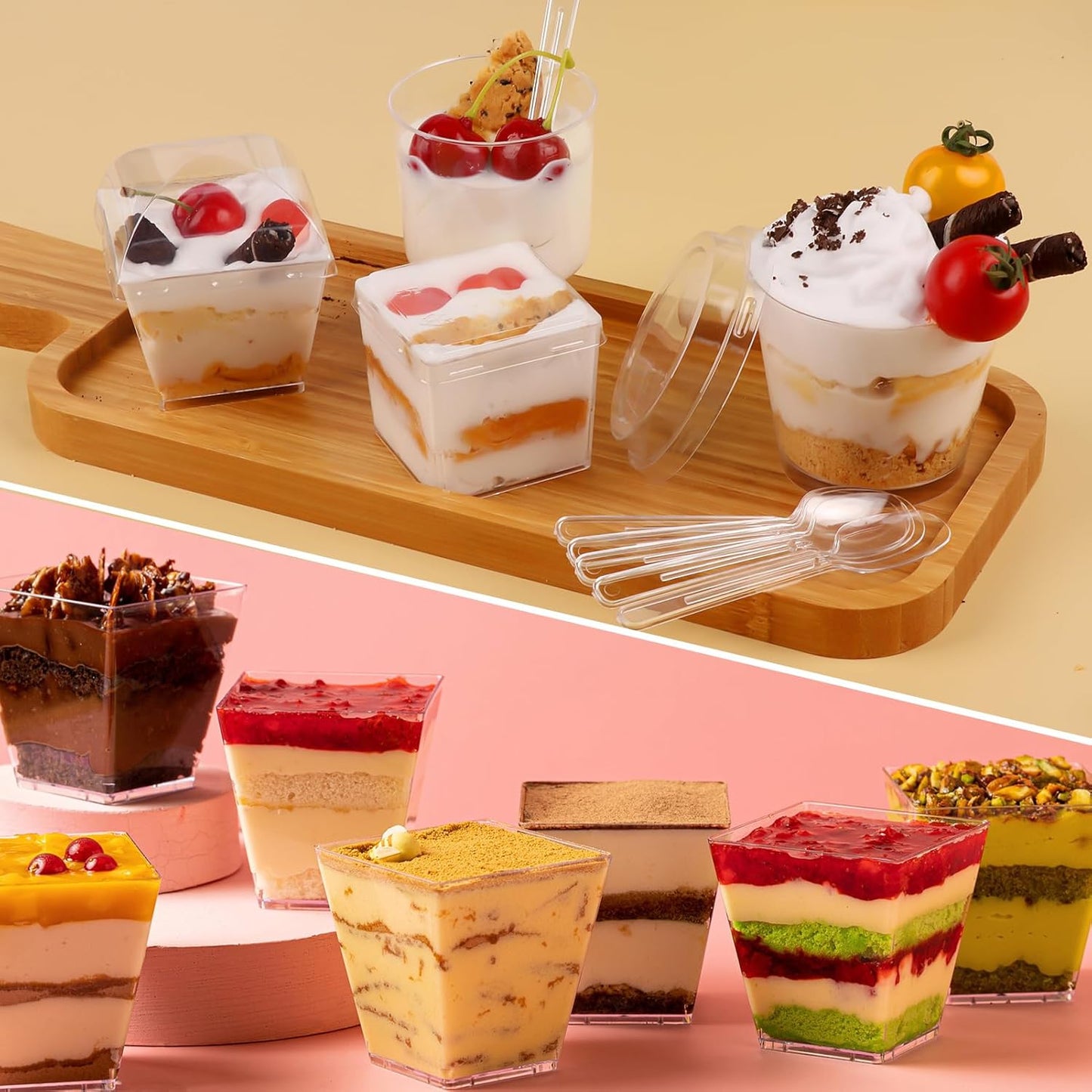 LifeIdeas 380 Pack Mini Dessert Cups with Spoons and lids, 5 oz Mini Clear Parfait Cups, Shooters Cups for Party, Round Yogurt Cups, Reusable Fruit Ice Cream Cake Pudding Cups