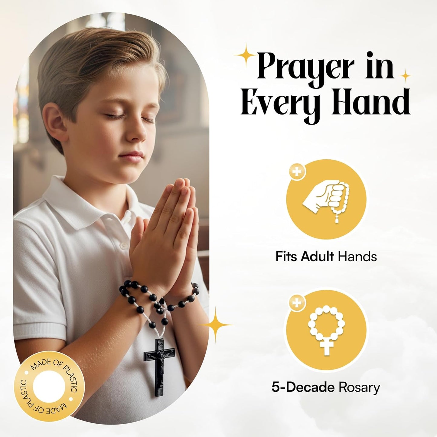 RosaryMart Catholic Rosary Beads for Prayer – Glow in the dark Plastic Rosary Necklace with Crucifix, Durable Nylon Cord, Made in Italy, Devotional Prayer Beads for Women and Men – Pack of 25