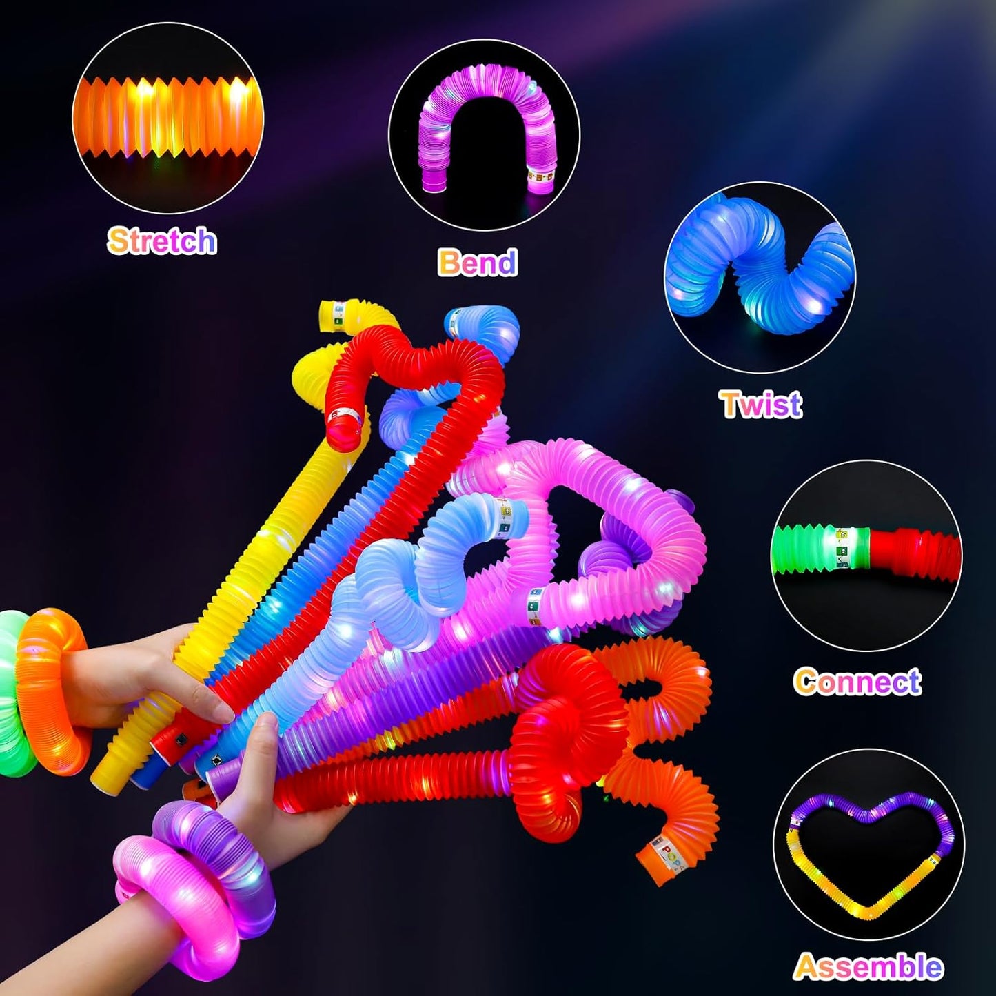 UrChoice Glow Sticks,8PCS LED Pop Tubes Party Favors,Glow Necklaces Bracelets, Light up Camping Toys ,Imaginative Play,Birthday Wedding Decorations,Tons of Ways to Play