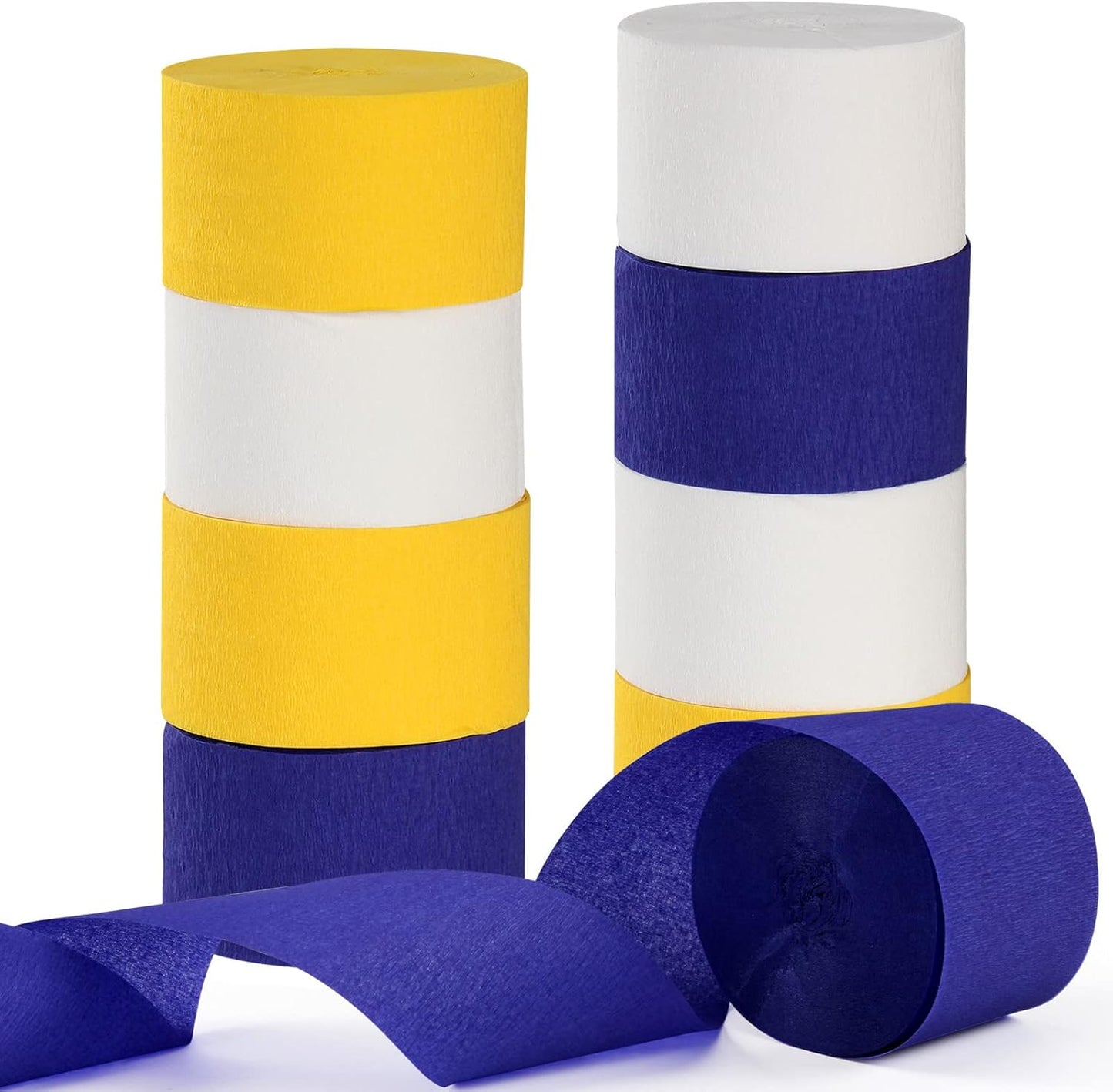 Navy-Blue White- Silver Crepe Paper Streamers - 9 Rolls Royal Blue Graduation 2025 Men Boy Birthday Party Decorations Streamer Wedding Bridal Shower Paper Garland Fathers Day Decor Panduola