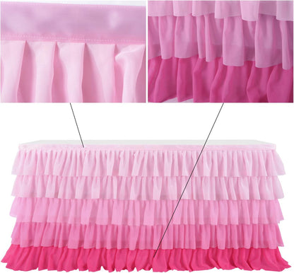 Pastel Rainbow Table Skirt Ruffle Party Tablecloth for Rectangle Table 6ft Birthday Party Baby Shower