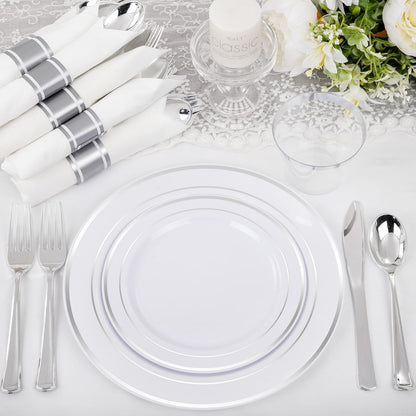WELLIFE 350-Piece Gold Disposable Plates and Cutlery Set - Premium 10.25" Dinner Plates, 7.5" Dessert Plates, 9oz Cups & Cutlery for Weddings, Catering Events - 50 Guest Service - Elegant & Sturdy