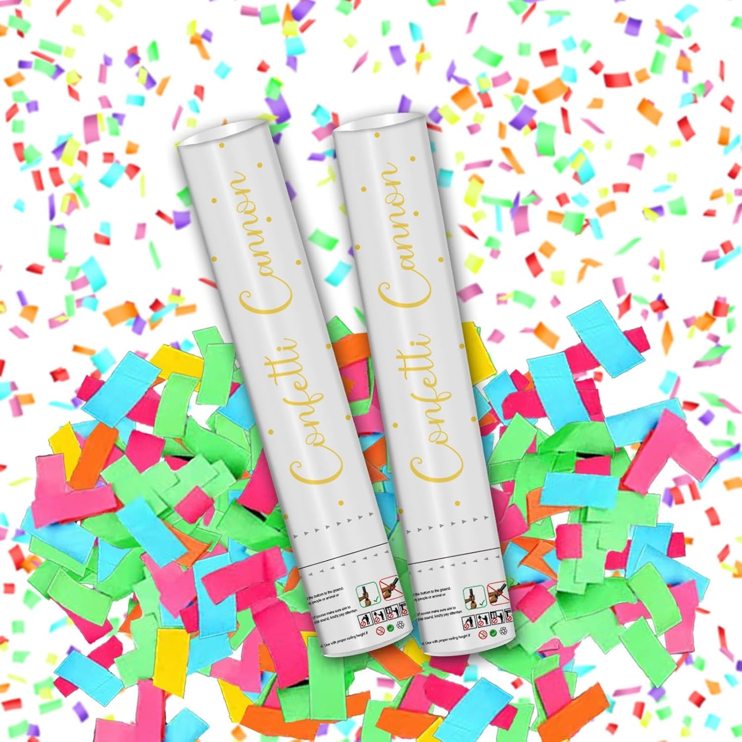 12" Black Gold Confetti Cannon Party Poppers for Birthday Graduation Wedding Retirement New Year Celebrations - Easy to Use, Pack of 2