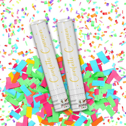 12" Black Gold Confetti Cannon Party Poppers for Birthday Graduation Wedding Retirement New Year Celebrations - Easy to Use, Pack of 2