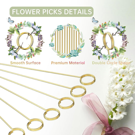 30 Pack Strong Grip Gold Floral Card Holder Picks, 13.4 Inch Premium Metal Flower Picks for Table Centerpieces, Picture Holders for Tables, Photo Card Holder Sticks for Flower Arrangements