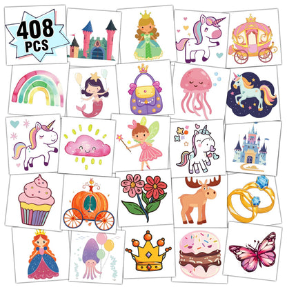 Partywind 408 PCS Kids Tattoos for Party Supplies, Individually Wrapped Sheet Temporary Tattoos Stickers for Kids Goodie Bag Stuffers, Fun Birthday Party Favors - Mixed