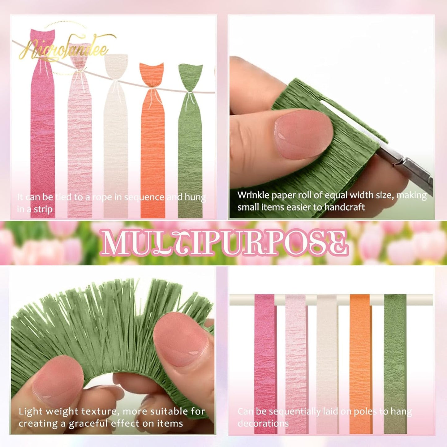 NICROLANDEE 5 Rolls Pastel Crepe Paper Streamers Backdrop Decorations for Easter Decorations, Birthday, Wedding, Garden Party, Bridal Shower, Baby Shower, Spring Home Decor