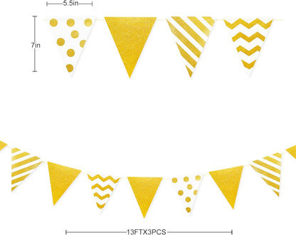 30Ft Navy Blue Gold and Beige Party Decorations Royal Blue Gold Triangle Flag Pennant Banner Bunting for Graduation Birthday Wedding Bridal Shower Nautical Ahoy Achor Theme Party Decorations Supplies