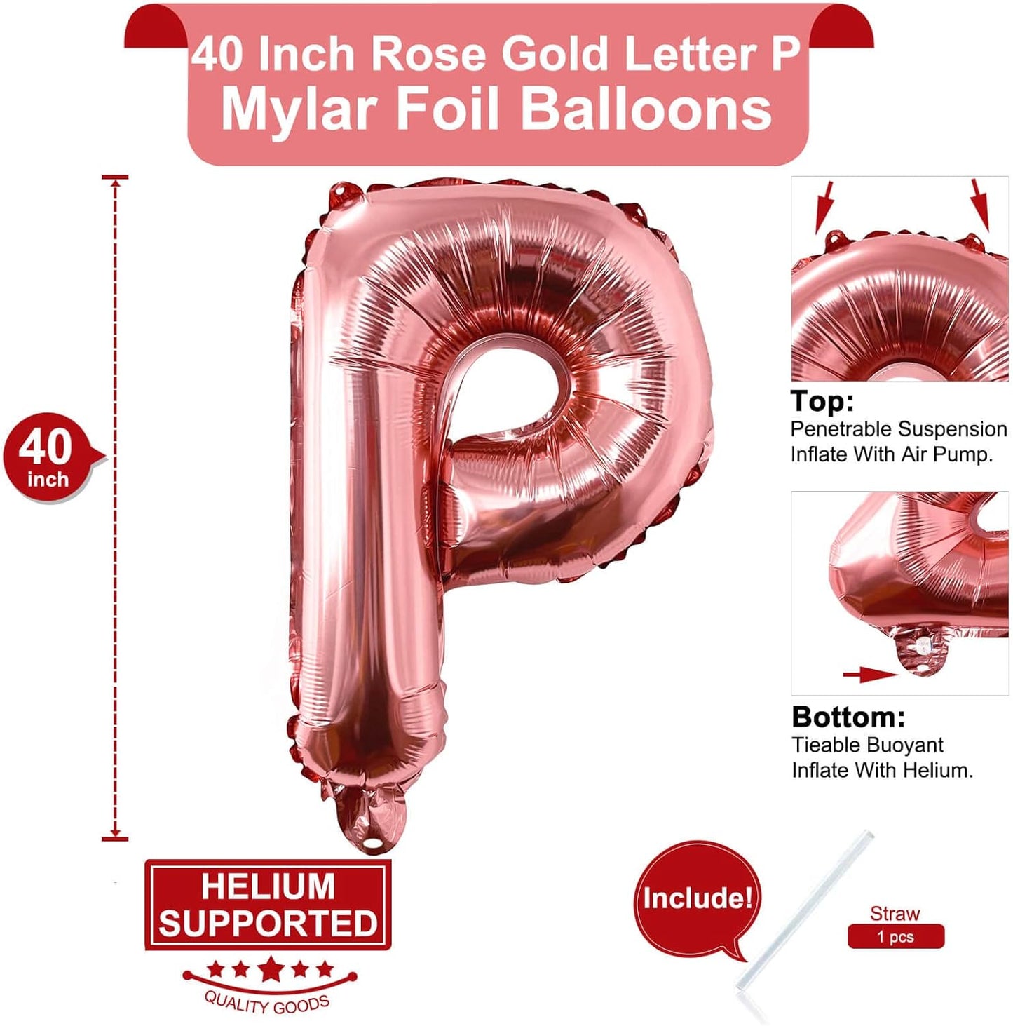 Lovoir 40 Inch Large Rose Gold Letter A Balloons Big Size Jumbo Mylar Foil Helium Balloon for Birthday Party Celebration Decorations Alphabet Rose Gold A