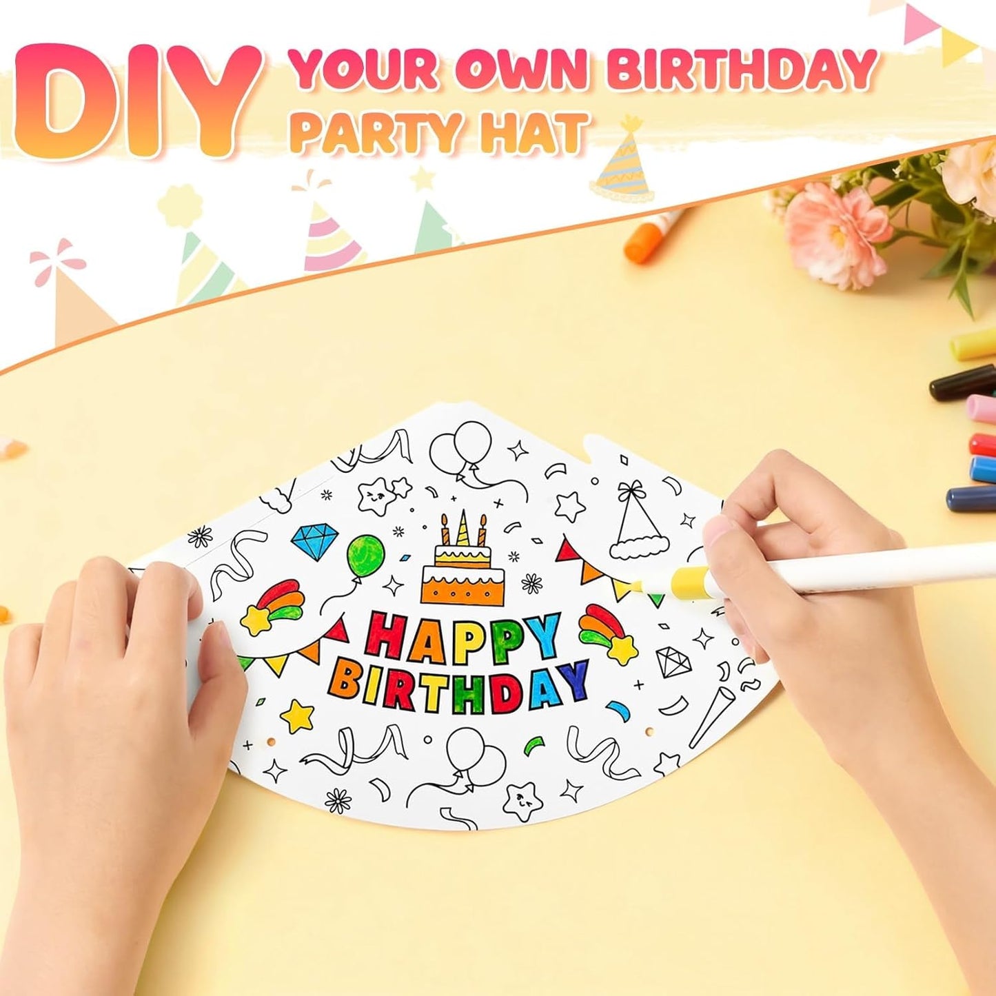 WERNNSAI Birthday Party Hats - 12 Pcs Birthday Party Supplies Cone Hat Headbands Colorful Paper Party Hats for Kids