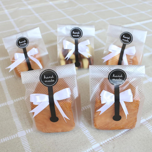 Self Adhesive Cookie Cellophane Treat Bags with Seal 4x4 Inches, 4 Mils Self Sealing Resealable Plastic Packaging Bags with Thank You Labels for Gift Giving Party Favor Bakery Candy Chocolate 100 Pcs