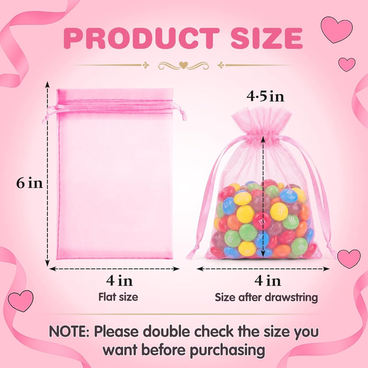 ANZNKU Pink Organza Bags 4 x 6 in 50PCS, Small Gift Bags for Goodie Candy Jewelry Soap Packaging, Cute Little Mesh Bag Drawstring Bulk for Wedding Birthday Party Favor Baby Shower & Easter Gifts Wrap