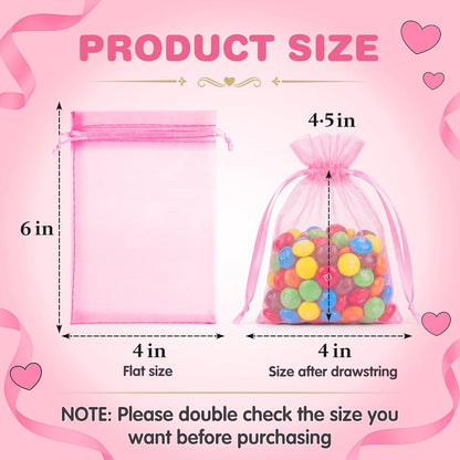 ANZNKU Pink Organza Bags 4 x 6 in 50PCS, Small Gift Bags for Goodie Candy Jewelry Soap Packaging, Cute Little Mesh Bag Drawstring Bulk for Wedding Birthday Party Favor Baby Shower & Easter Gifts Wrap