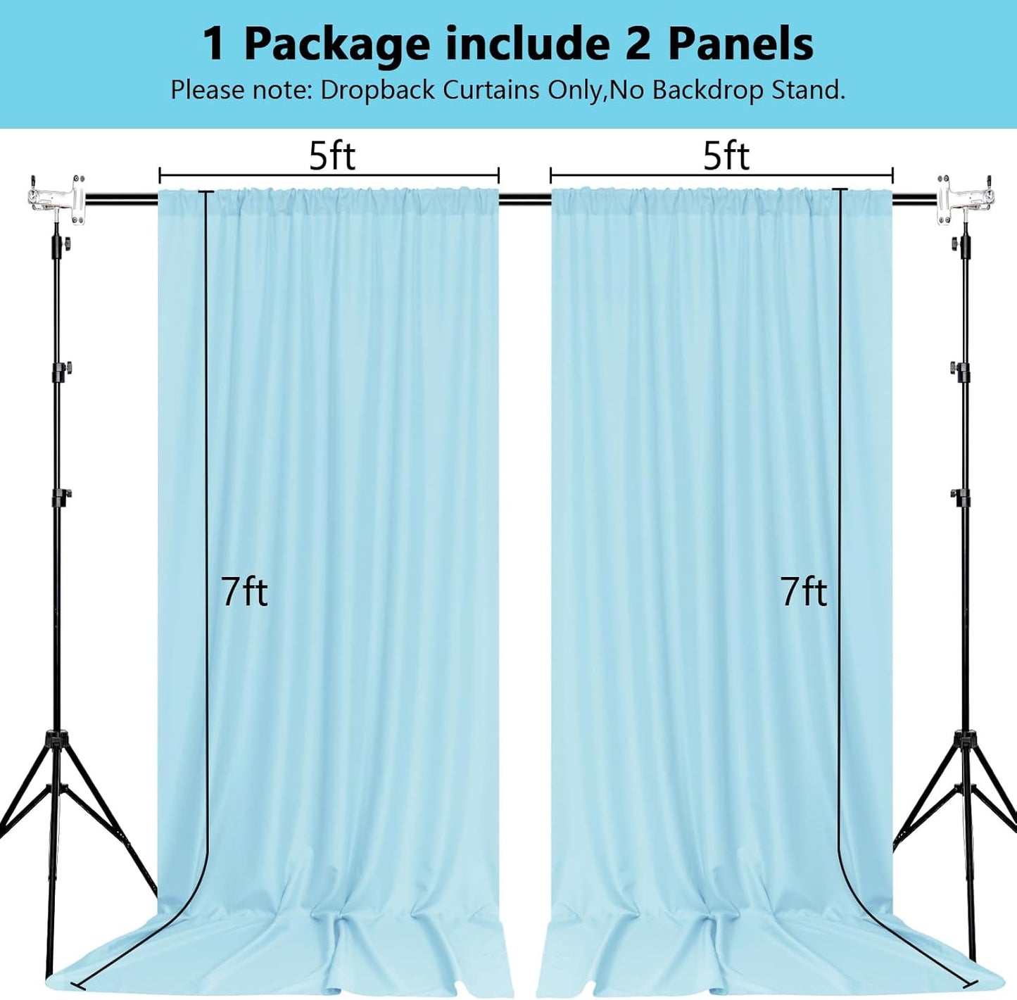 MEETSKY Black Backdrop Curtains for Parties - 10ft x 8ft Party Photo Background Curtain Rod Pocket Fabric Drapes Panels for Boys Birthday Holiday Home Halloween Decoration, 5ft x 8ft, 2 Panels