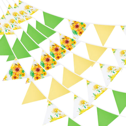 G2PLUS 39Ft Triangle Bunting Banner, 42Pcs Pink Floral Garland Pennant Banner, Reusable Cotton Triangle Flags Party Decoration for Birthday, Wedding, Garden Tea Party, Baby Shower, Room Decor