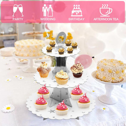 Soleebee 3-Tier Cupcake Stand, Cardboard Cupcake Tower, Dessert Cup Cake Stand Tower for Birthday Wedding Party Decoration, Cupcake Tier Stand 1 Set (Black)