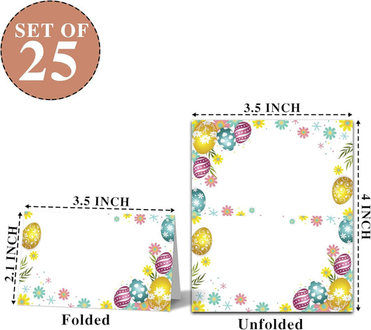 Easter Table Place Cards, Easter Eggs Seating Place Cards for Tables, Holiday Party Tent Cards, Food Tent Labels for Easter Party, Scored for Easy Folding, 25 Pack(A05)